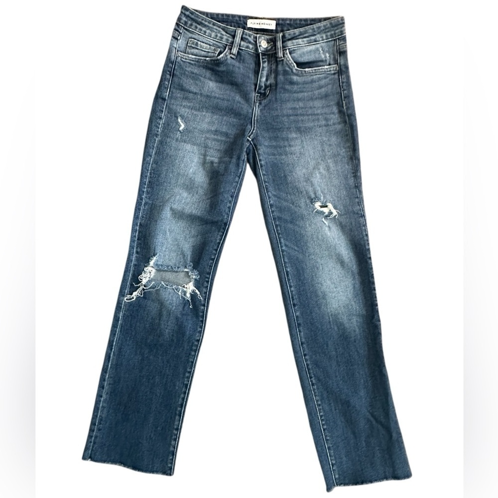 A398 Flying Monkey Jeans Sz 25 Ripped frayed ankle straight leg